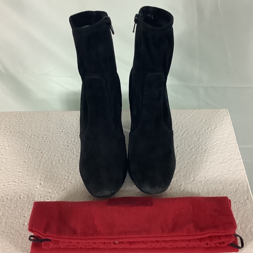 Valentino Garavani Black SuedeSock Ankle Boots Block Heel Italy TT LA51 2 Size38